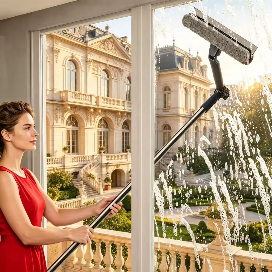 120CM Long Handle Window Cleaner – 2-in-1 Scrub & Squeegee
